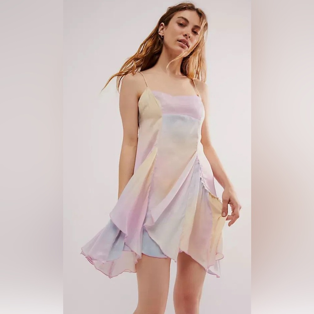 Free People Pastel Multi-Color Slip Mini Dress